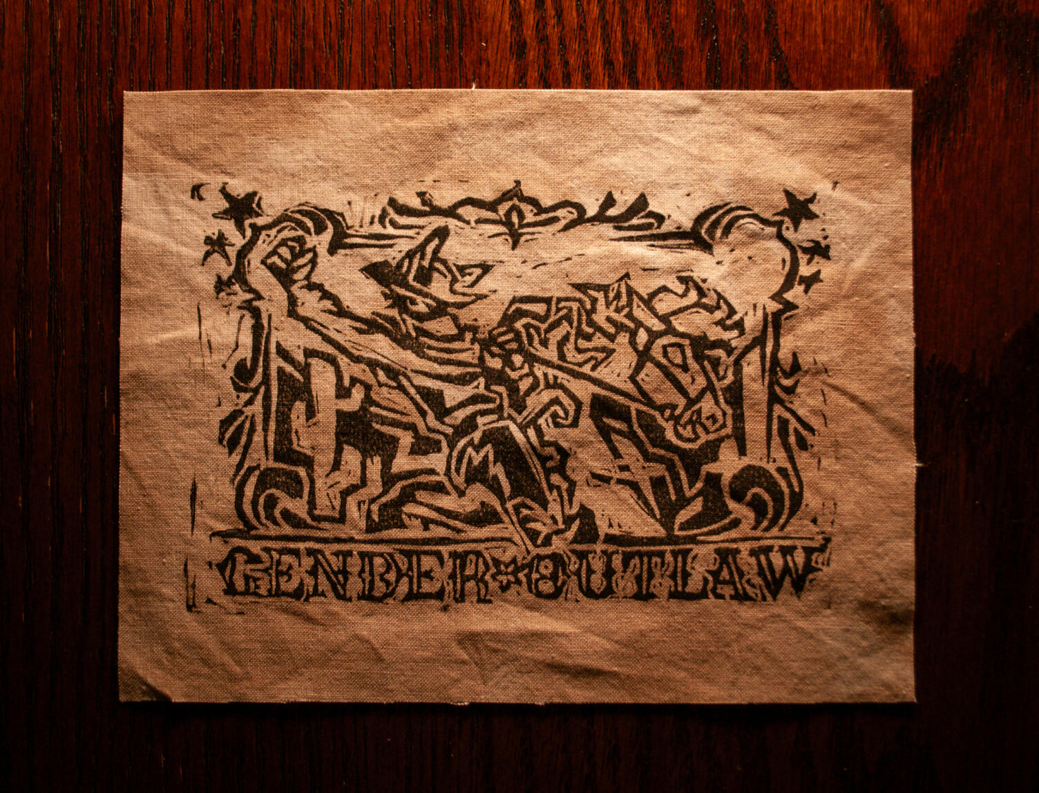 GENDER OUTLAW linocut patch